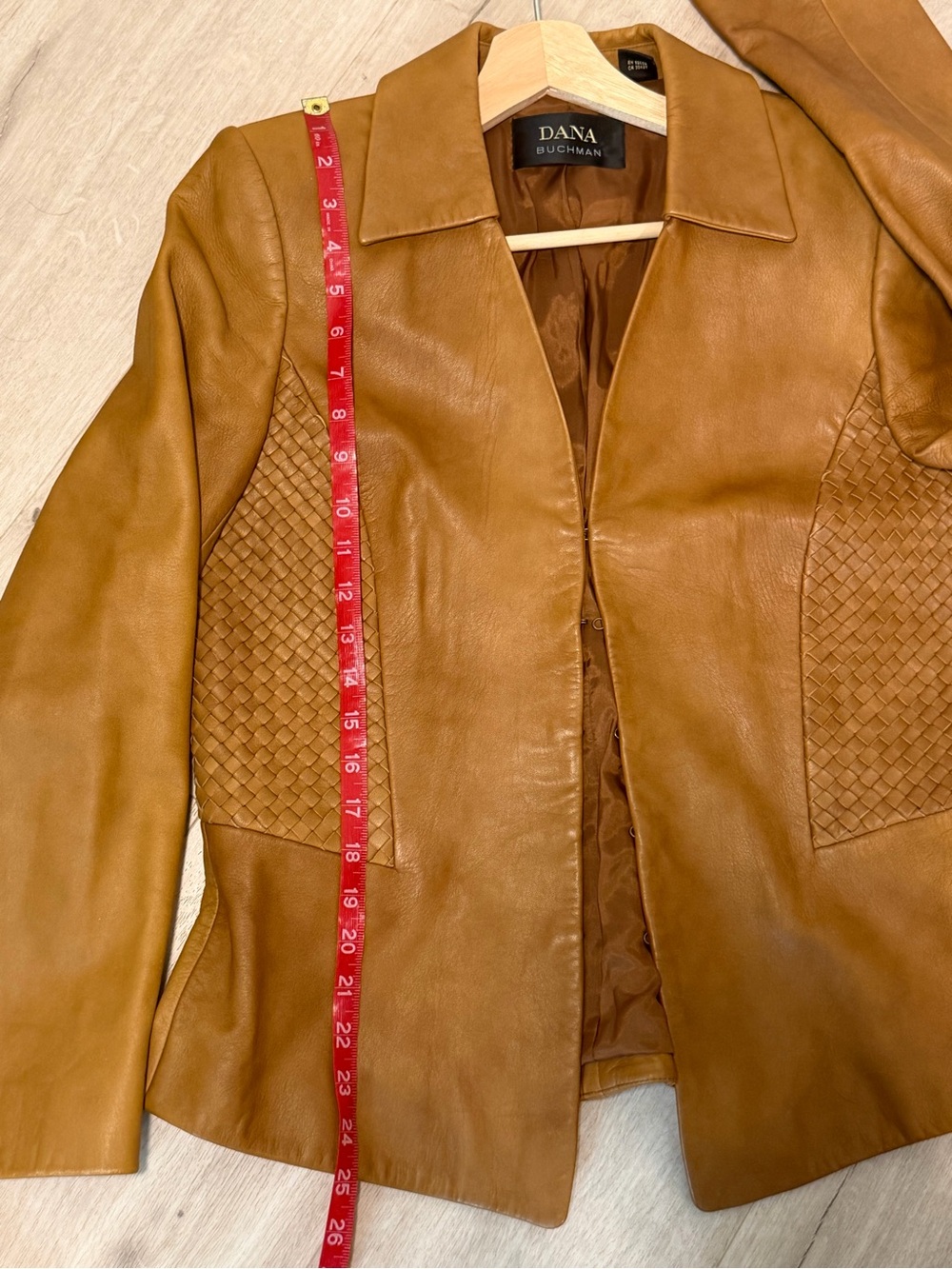 Leather Cognac Woven Blazer Jacket size 10 - Picture 8 of 10